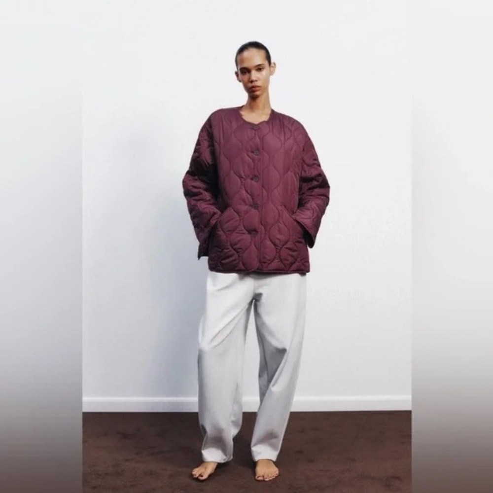 Zara Burgundy Quilted Puffer Jacket